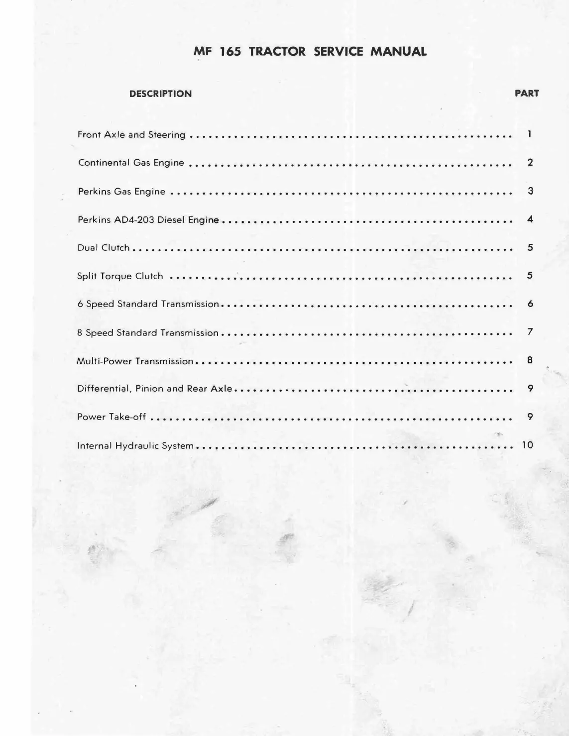 Massey Ferguson MF 175 Tractor Service & Repair Manual preview page 2