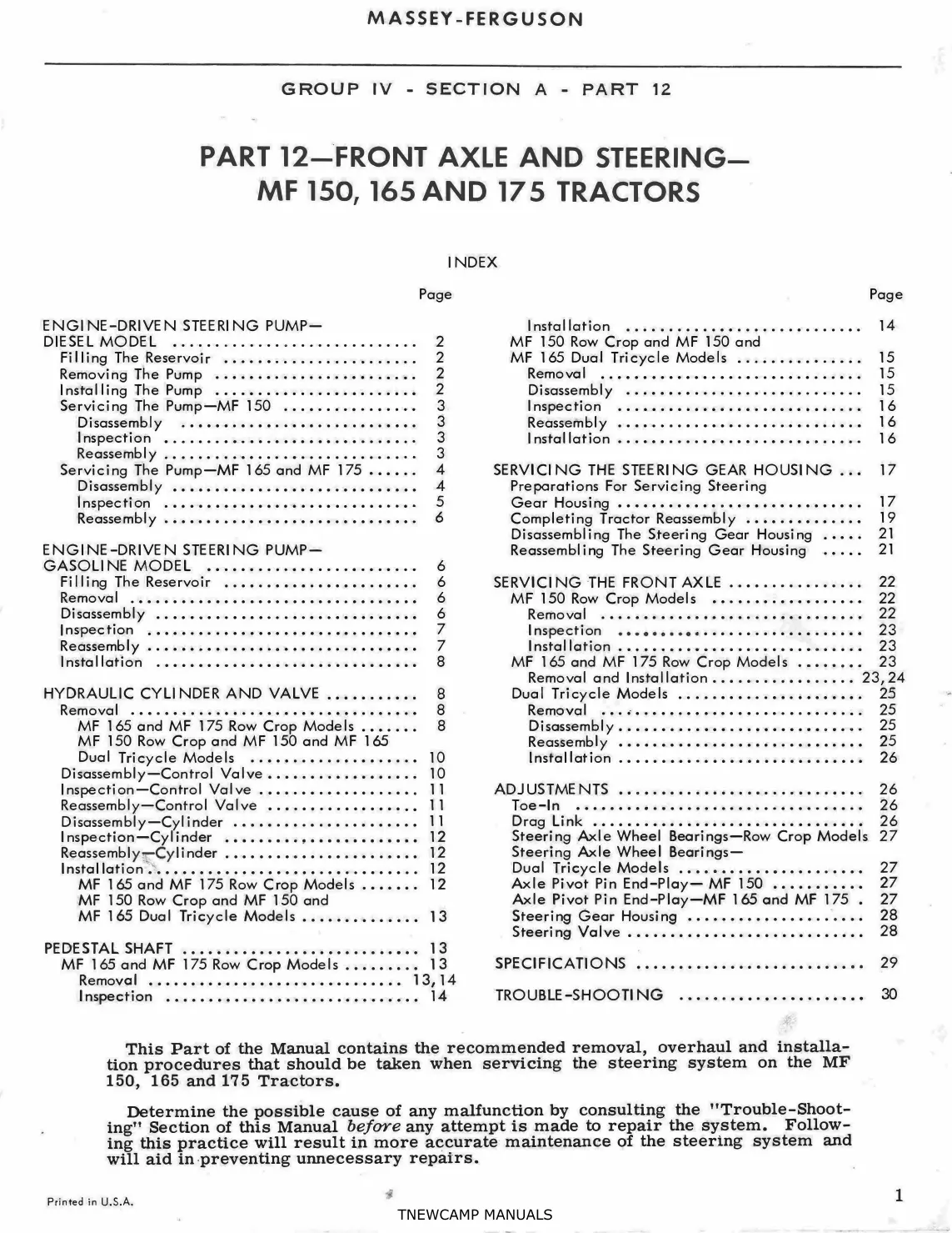 Massey Ferguson MF 175 Tractor Service & Repair Manual preview page 3