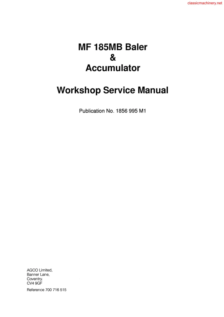 Massey Ferguson MF 185 MB Baler Service & Repair Manual preview page 1