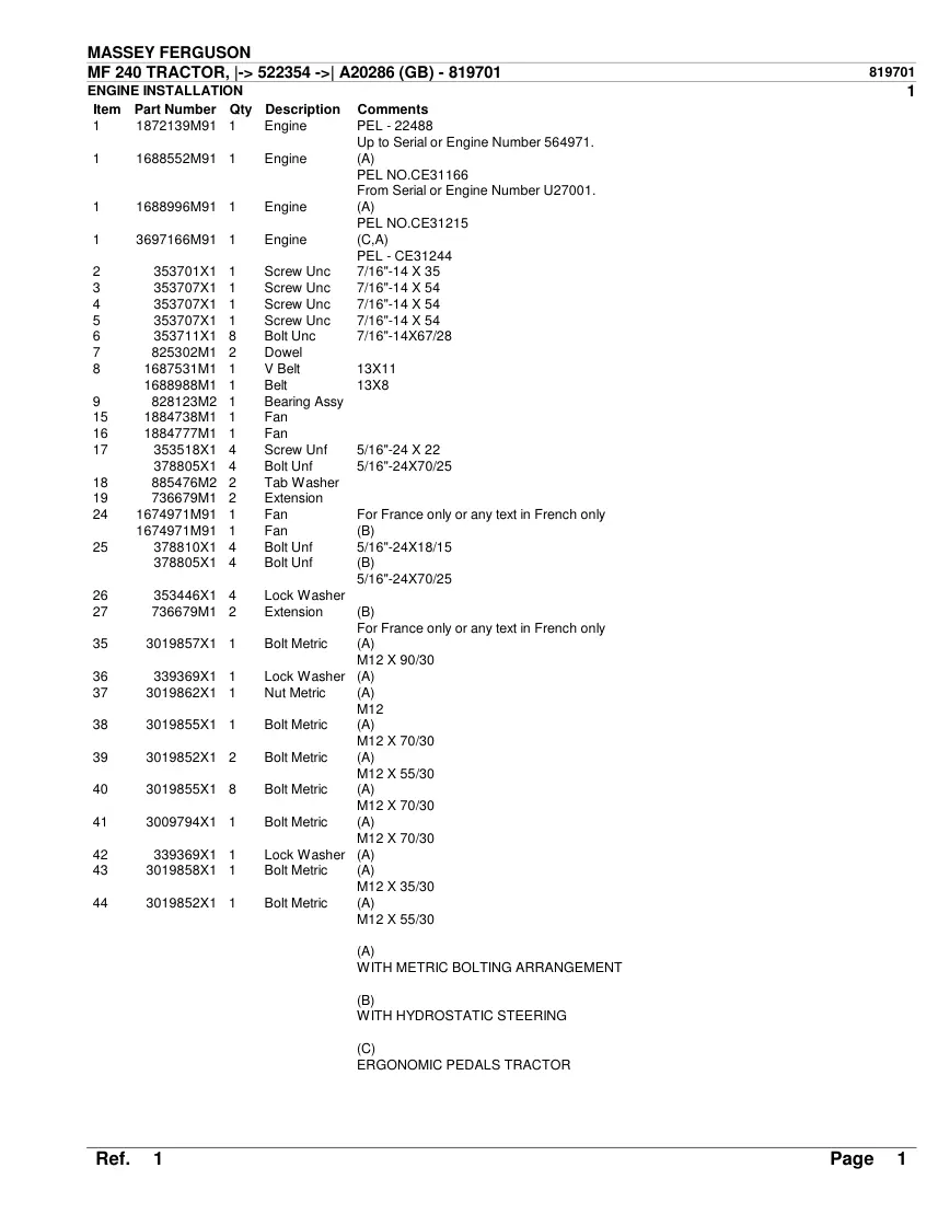 Massey Ferguson MF 240 Tractor Before SN A20286 Parts Manual preview page 2