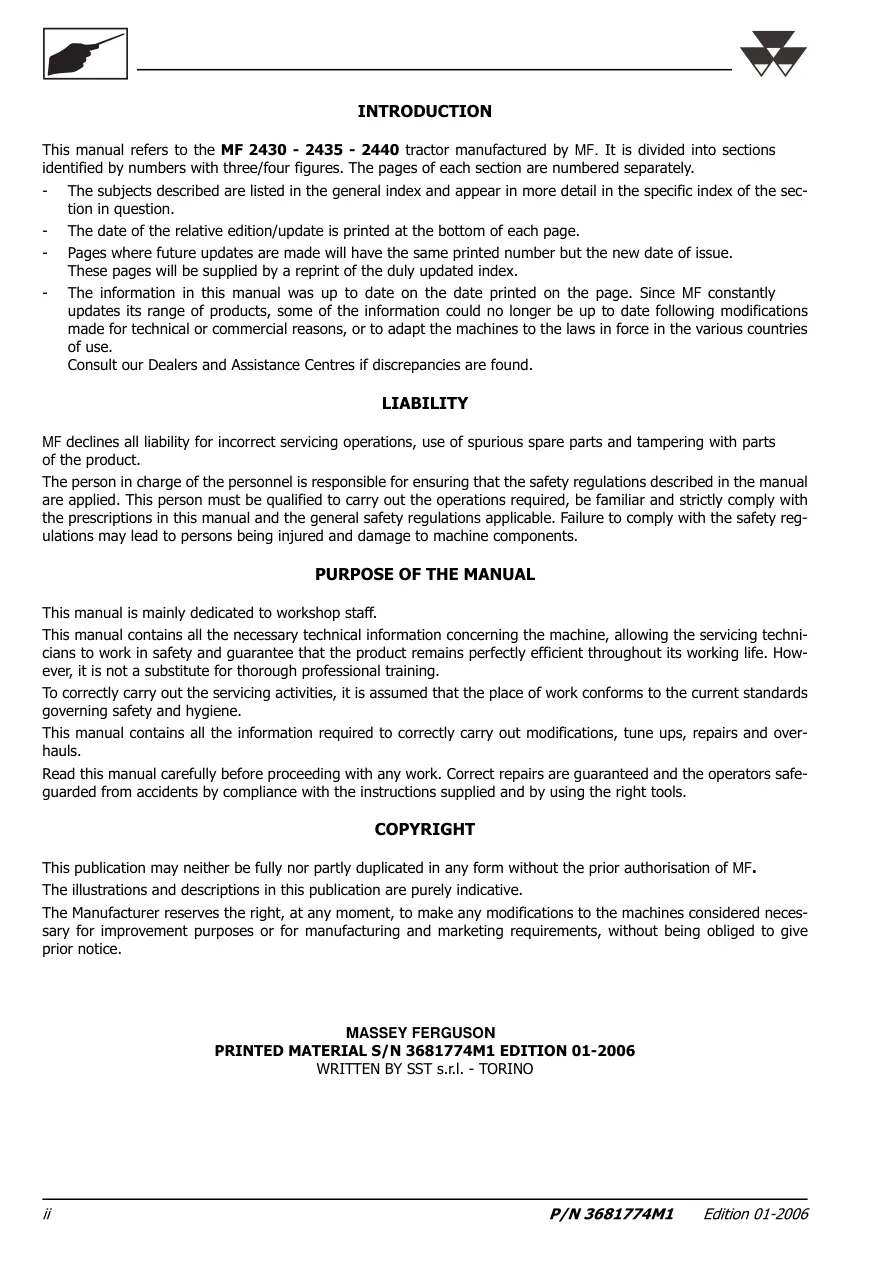 Massey Ferguson MF 2430 2435 2440 Tractor Service & Repair Manual preview page 2