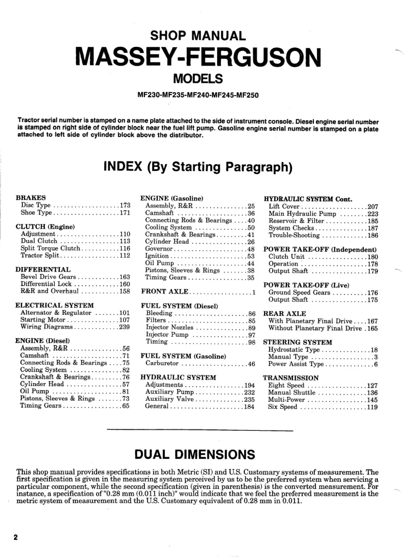 Massey Ferguson MF 245 Tractor Service & Repair Manual preview page 4