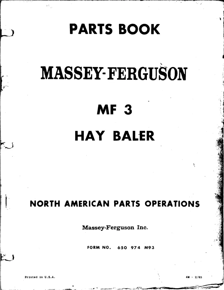 Massey Ferguson MF 3 Baler Parts Manual preview page 1