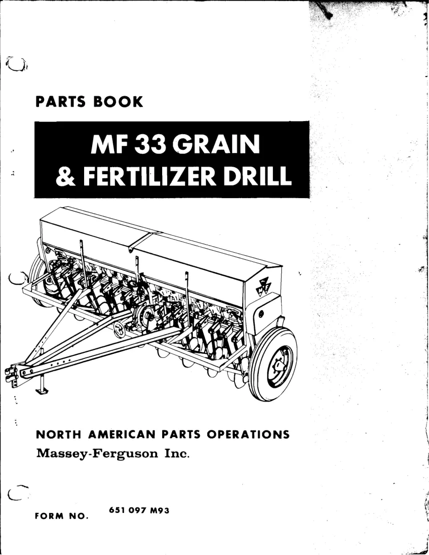 Massey Ferguson MF 33 Grain Drill Machine Parts Manual preview page 1