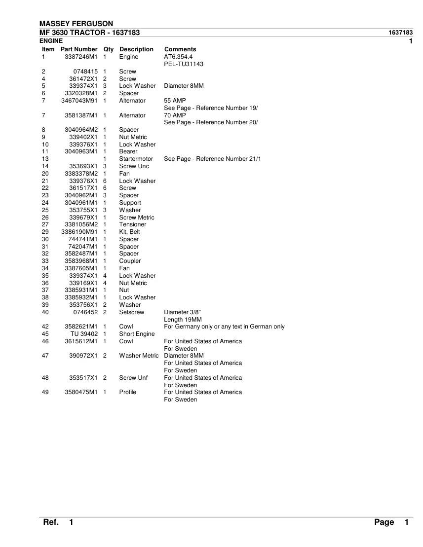 Massey Ferguson MF 3630 Tractor Parts Manual preview page 2