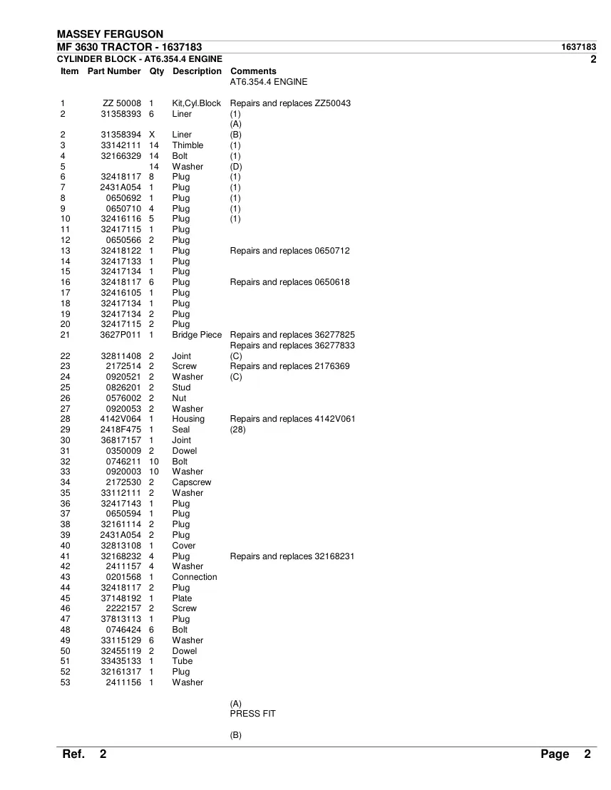 Massey Ferguson MF 3630 Tractor Parts Manual preview page 4