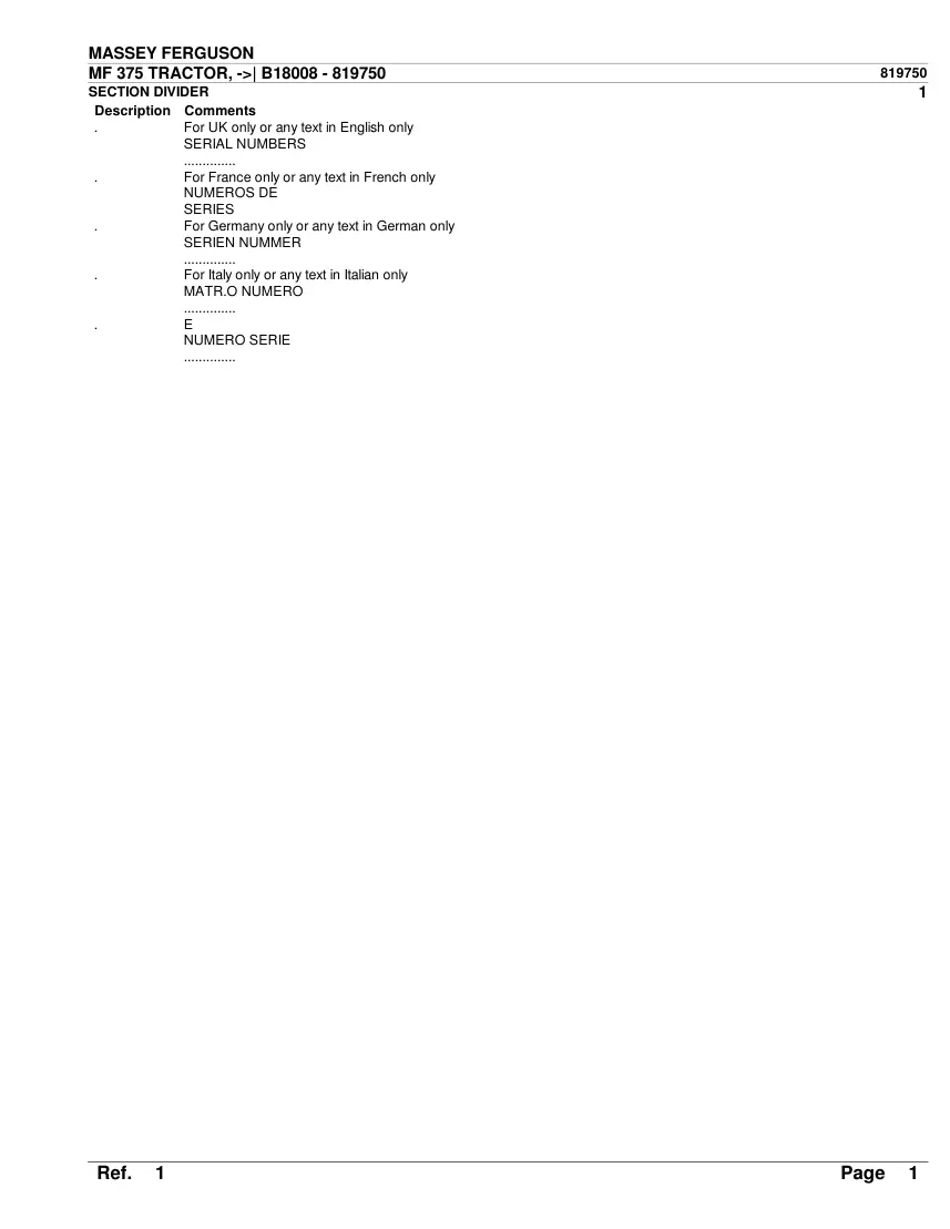 Massey Ferguson MF 375 Tractor Before SN B18008 Parts Manual preview page 2