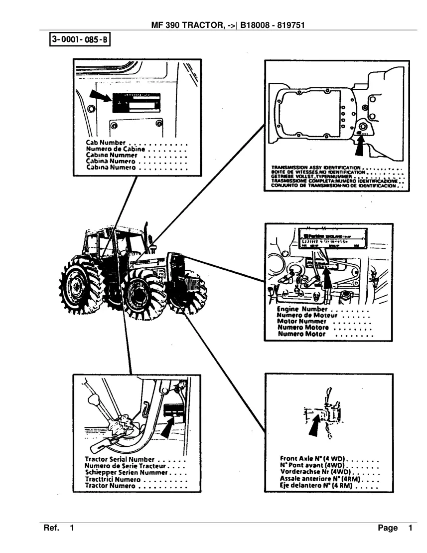 Massey Ferguson MF 390 Tractor Before SN B18008 Parts Manual preview page 1
