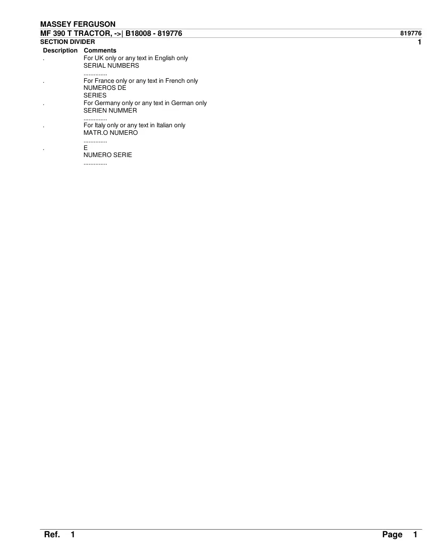 Massey Ferguson MF 390T Tractor Before SN B18008 Parts Manual preview page 2