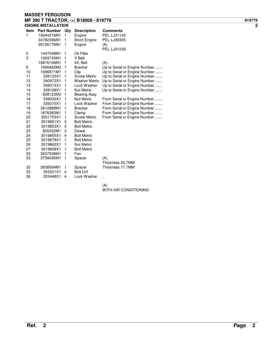 Massey Ferguson MF 390T Tractor Before SN B18008 Parts Manual preview page 4