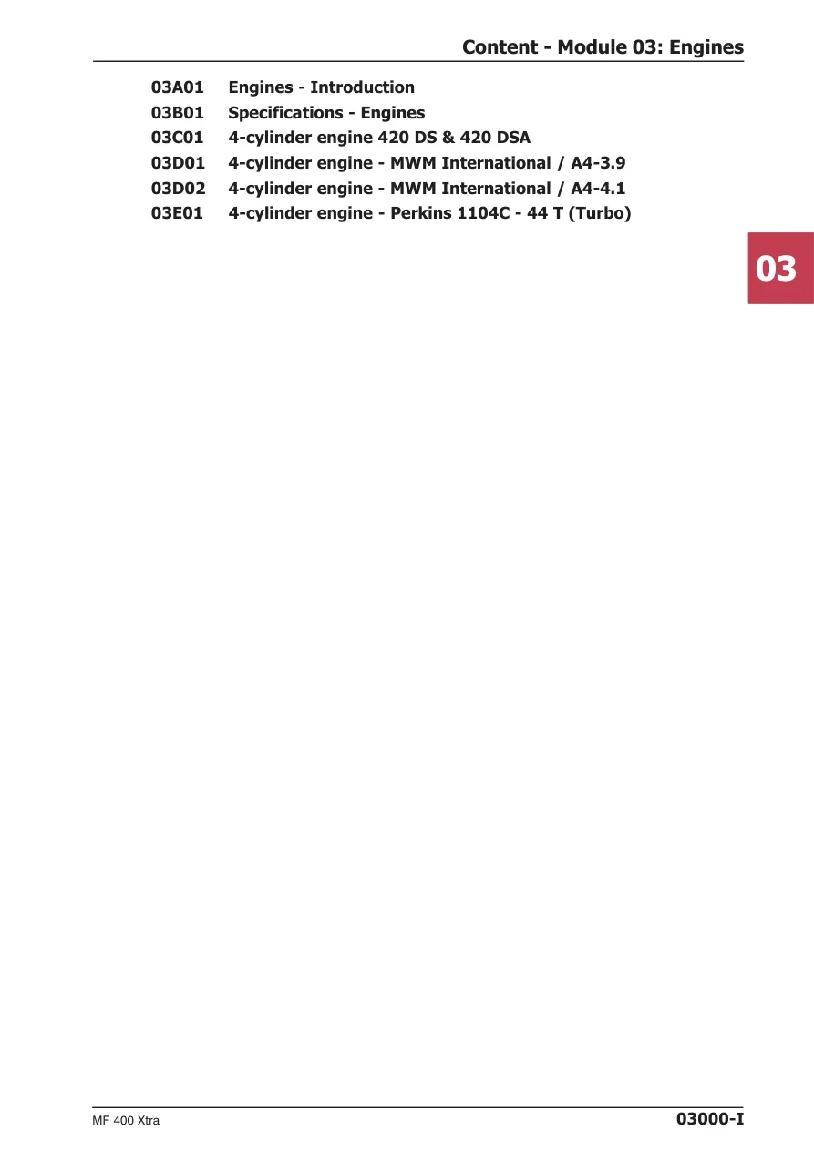 Massey Ferguson MF 400 Xtra Tractor Service & Repair Manual preview page 1