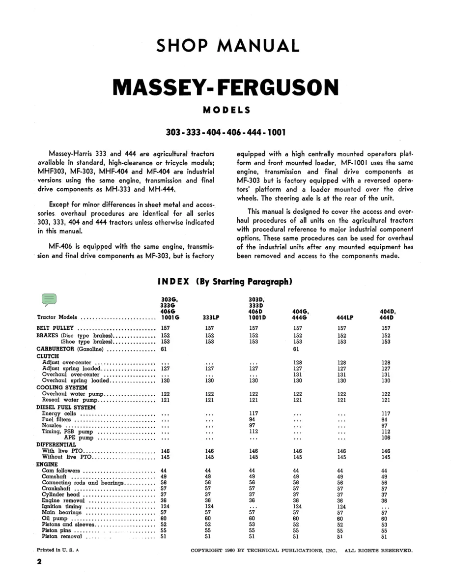 Massey Ferguson MF 406 Tractor Service & Repair Manual preview page 2