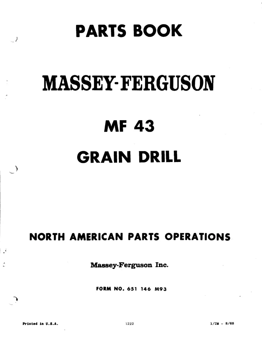Massey Ferguson MF 43 Grain Drill Machine Parts Manual preview page 1