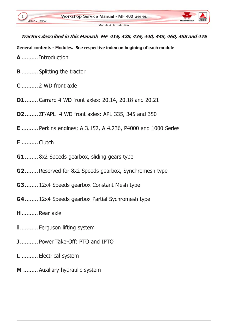 Massey Ferguson MF 475 Tractor Service & Repair Manual preview page 2
