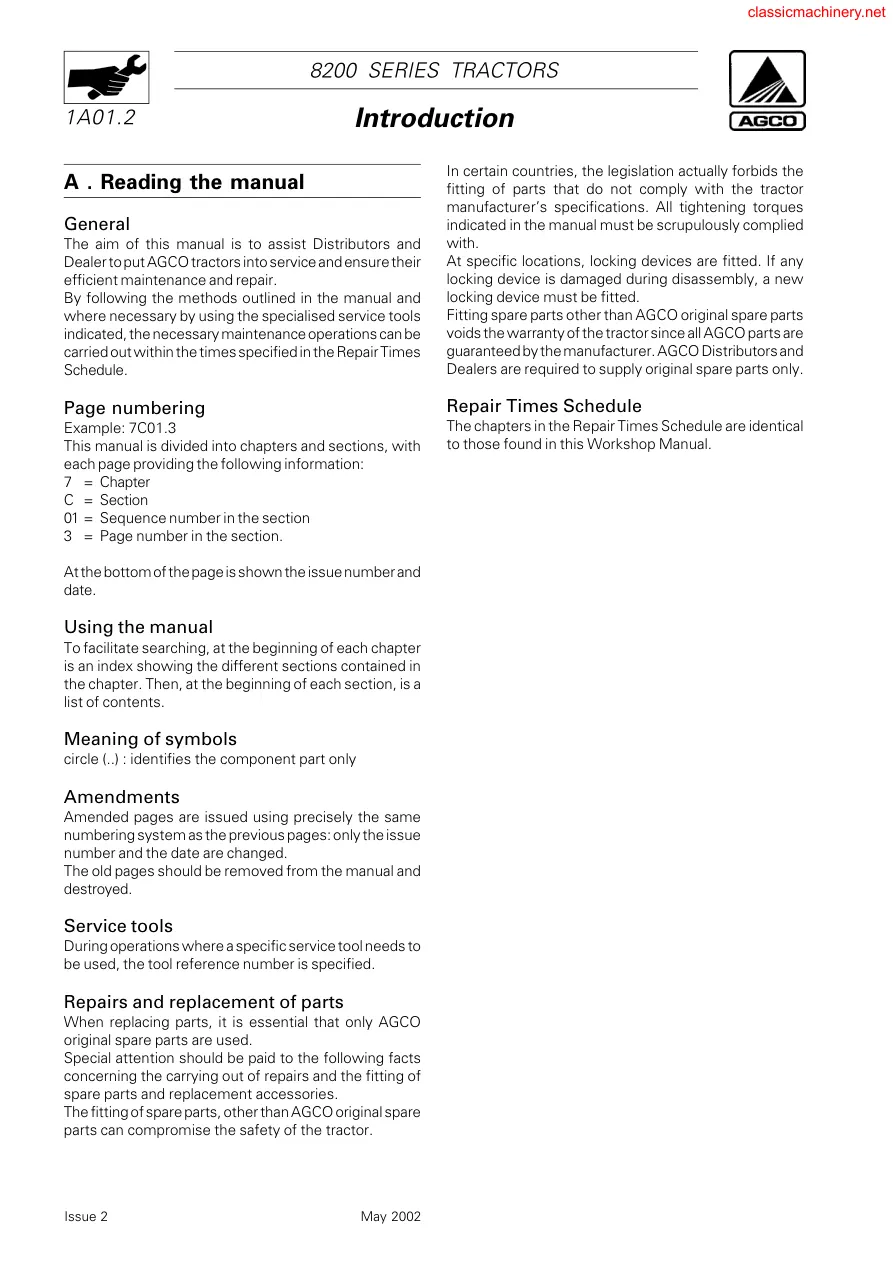 Massey Ferguson MF 8260 Xtra Tractor Service & Repair Manual preview page 5