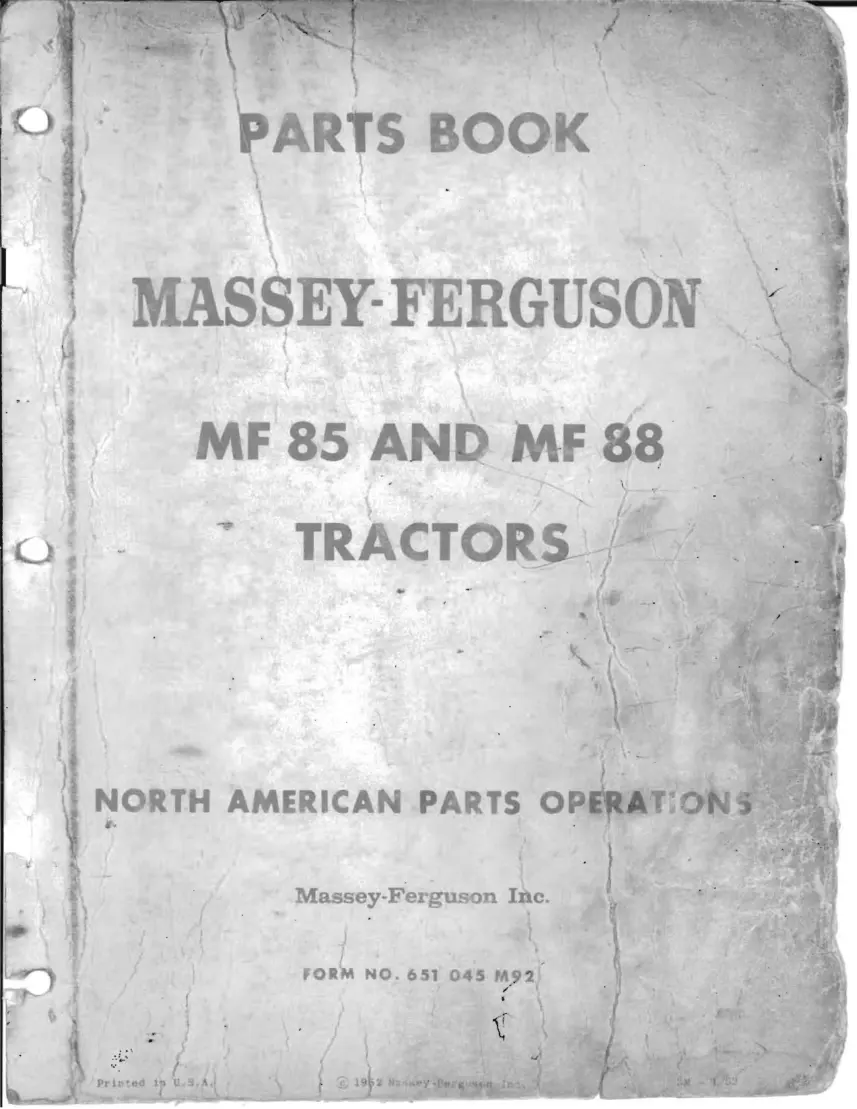 Massey Ferguson MF 85 & 88 Tractors Parts Manual preview page 1