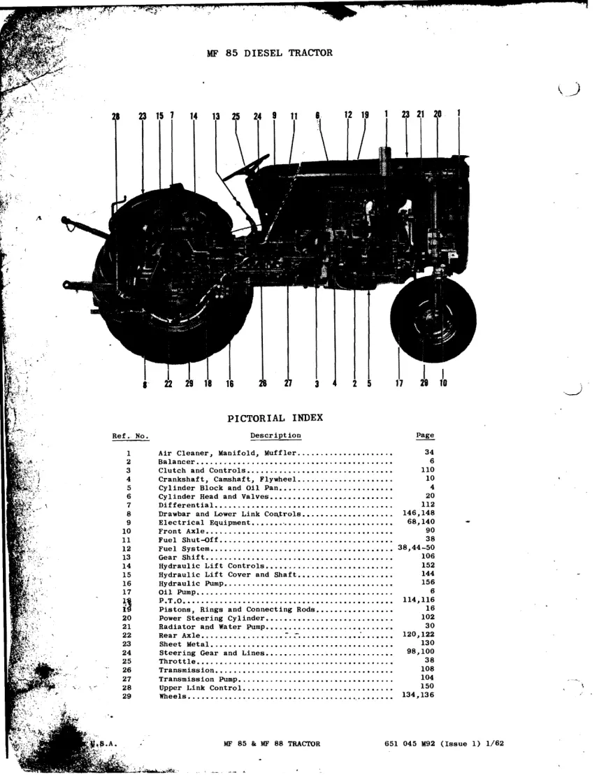 Massey Ferguson MF 85 & 88 Tractors Parts Manual preview page 6