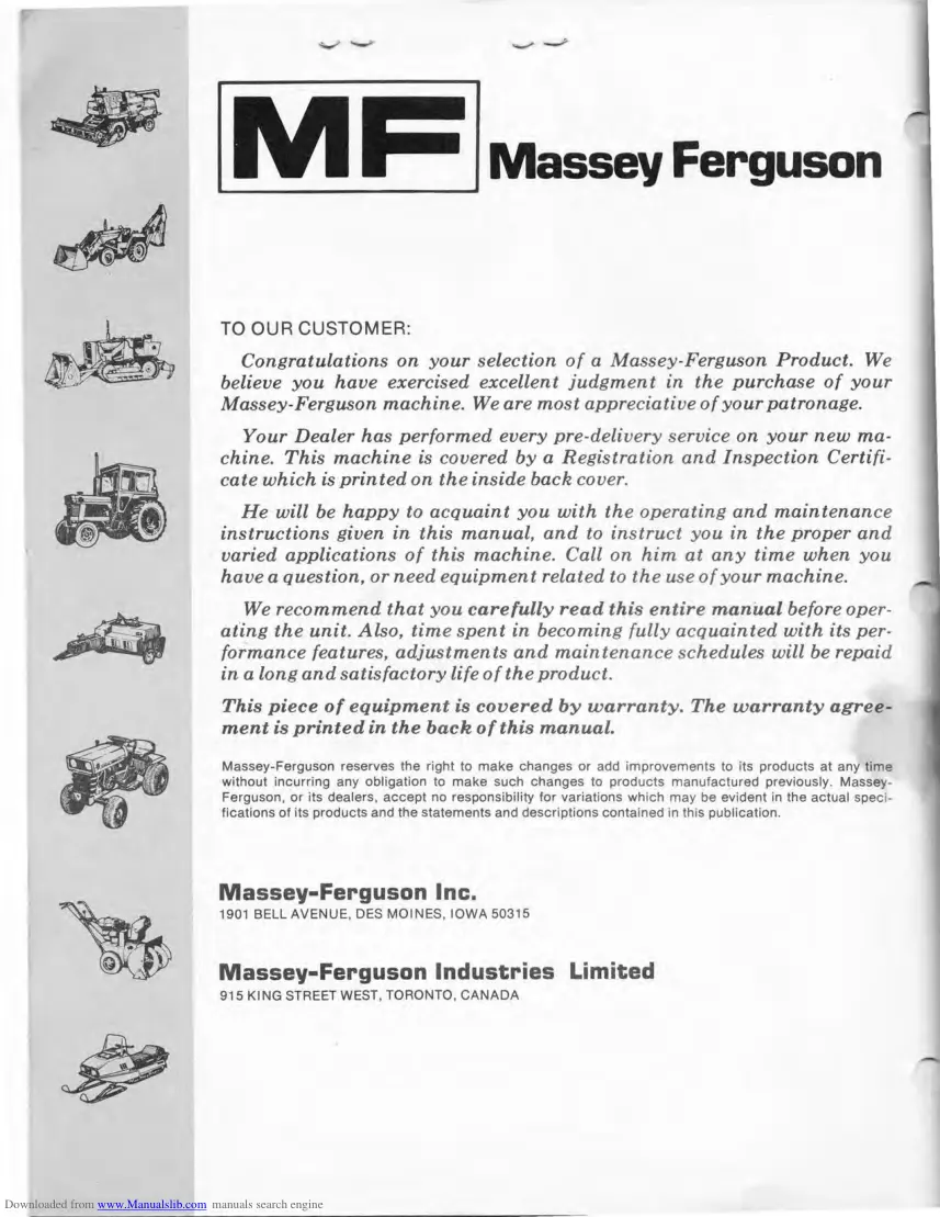 Massey Ferguson MF135 Tractor Operator's Manual preview page 2