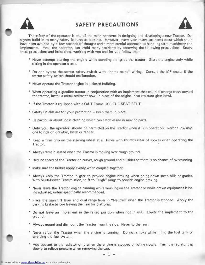Massey Ferguson MF135 Tractor Operator's Manual preview page 3