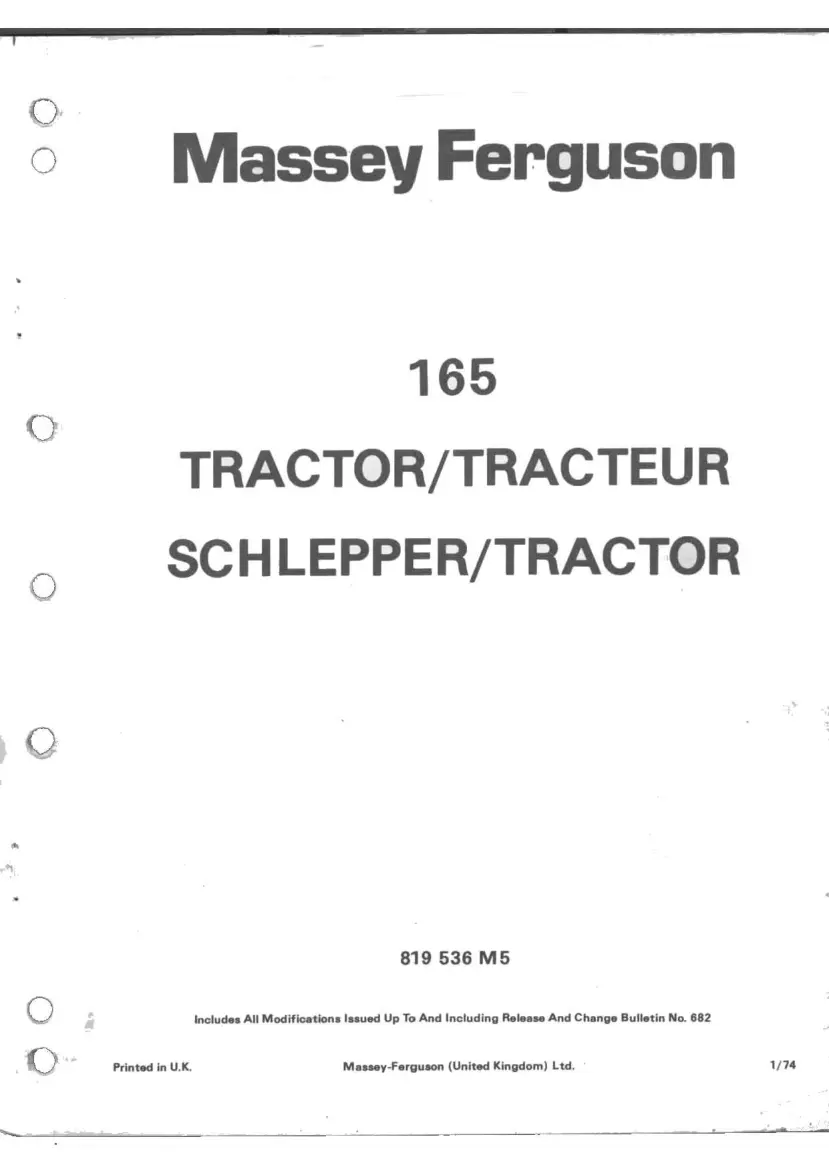 Massey Ferguson MF165 Tractor Parts Manual preview page 1