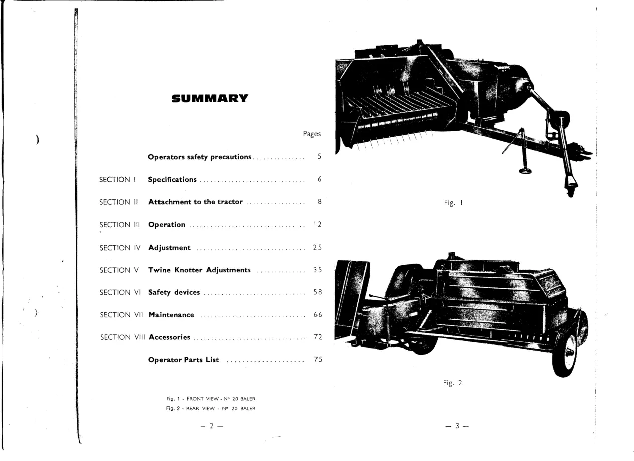 Massey Ferguson MF20 Baler Operating Parts Manual preview page 1
