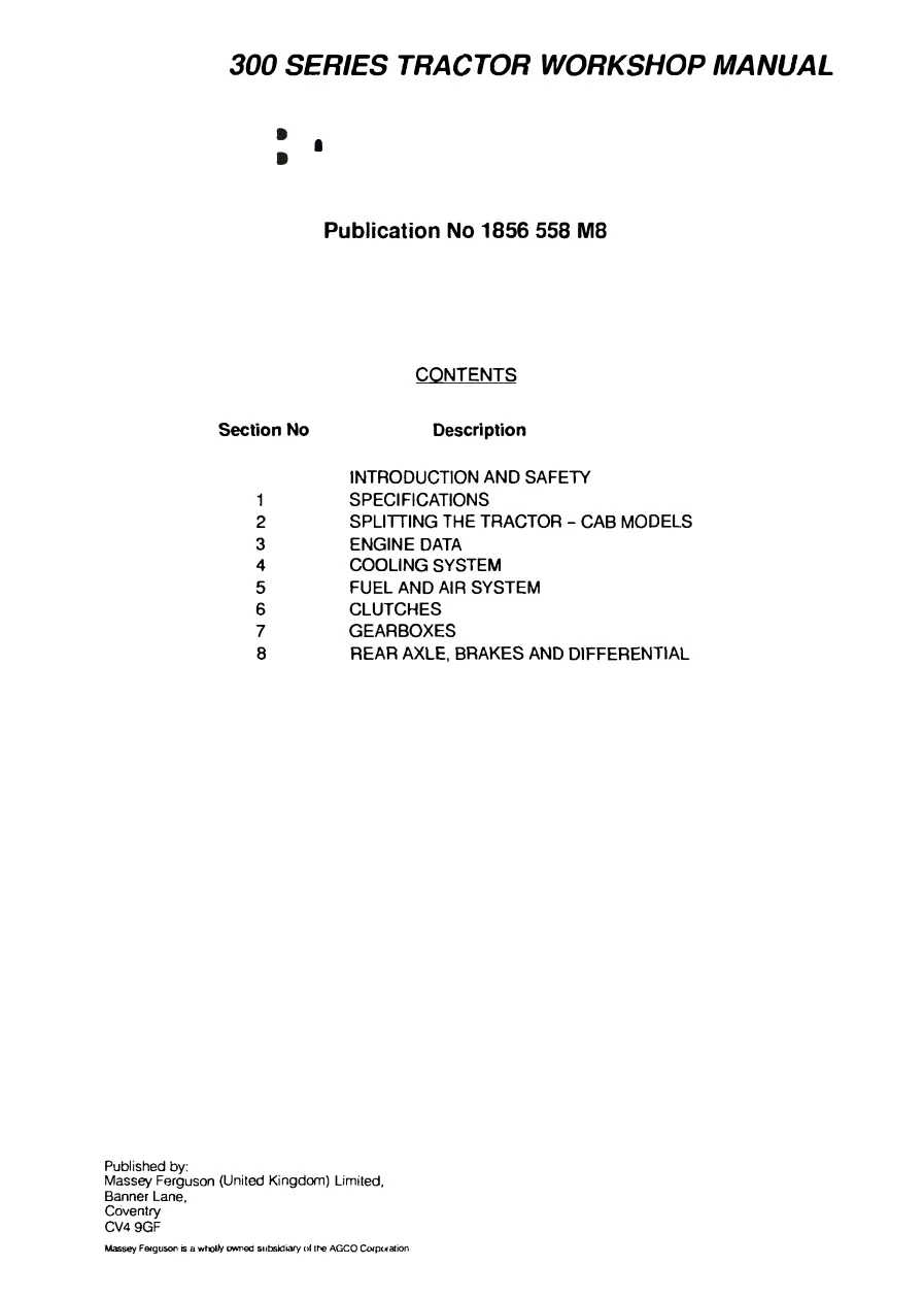 Massey Ferguson MF365 Tractor Service & Repair Manual preview page 2