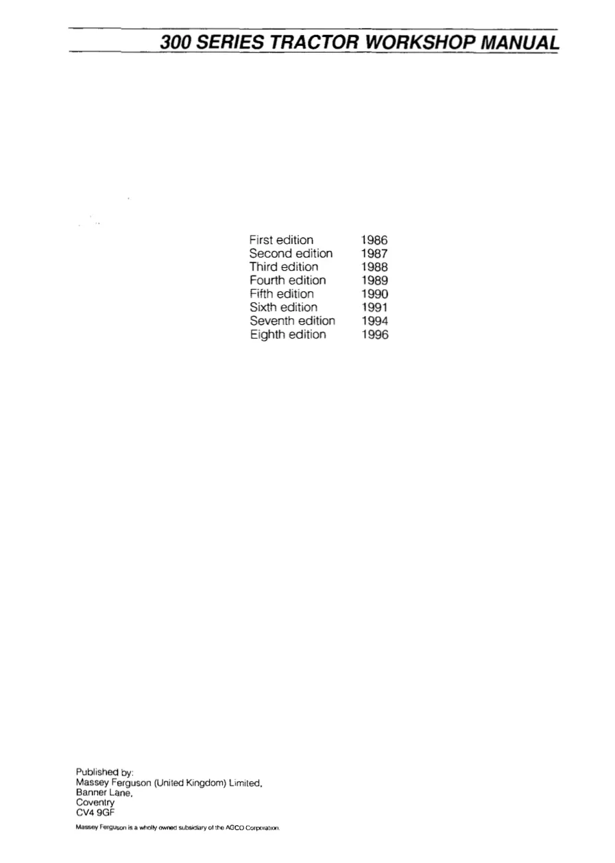 Massey Ferguson MF365 Tractor Service & Repair Manual preview page 3