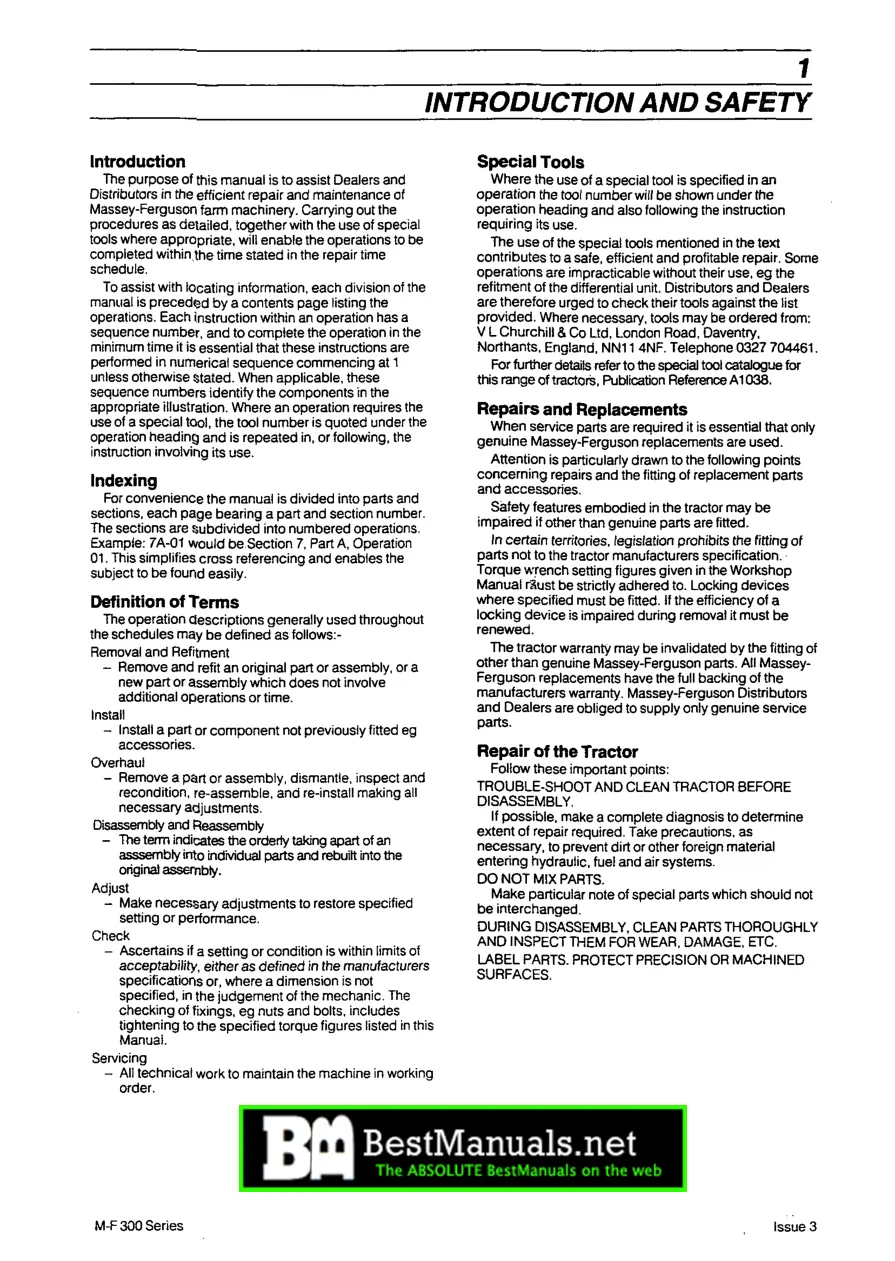 Massey Ferguson MF365 Tractor Service & Repair Manual preview page 4