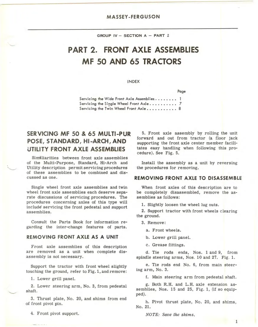 Massey Ferguson MF50 MF65 Tractor Service & Repair Manual preview page 1