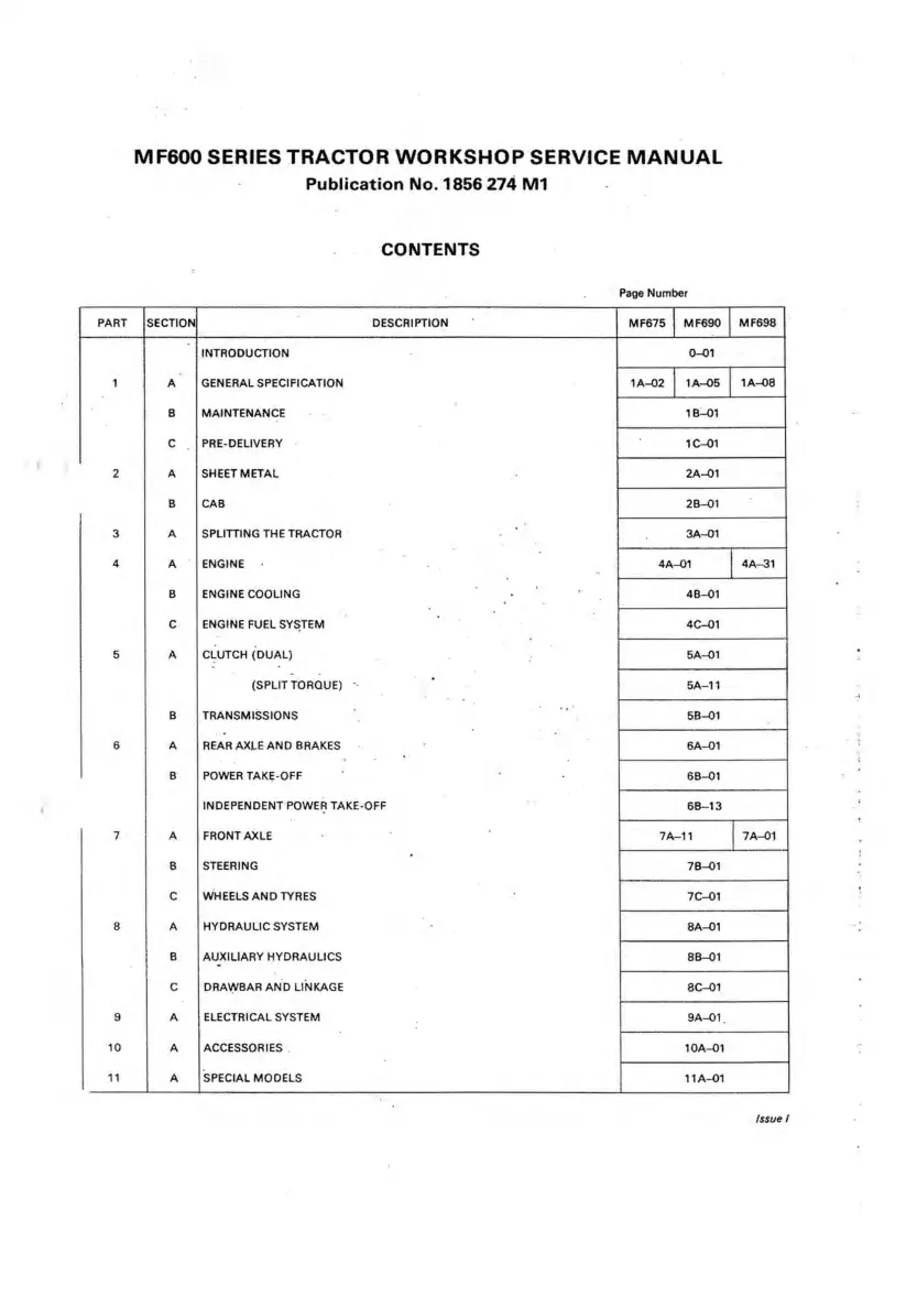 Massey Ferguson MF675 MF690 MF698 Tractor Service & Repair Manual preview page 2