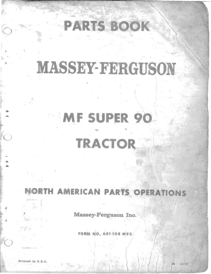 Massey Ferguson Super 90 Tractor Parts Manual preview page 1