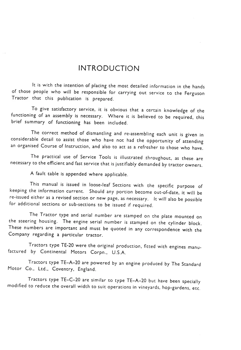 Massey Ferguson TE-A20 TE-D20 Tractor Service & Repair Manual preview page 3
