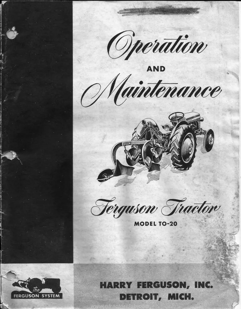 Massey Ferguson To-20 Tractor Operator's Manual preview page 1