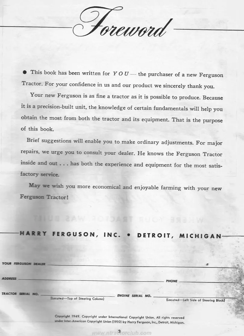 Massey Ferguson To-20 Tractor Operator's Manual preview page 4