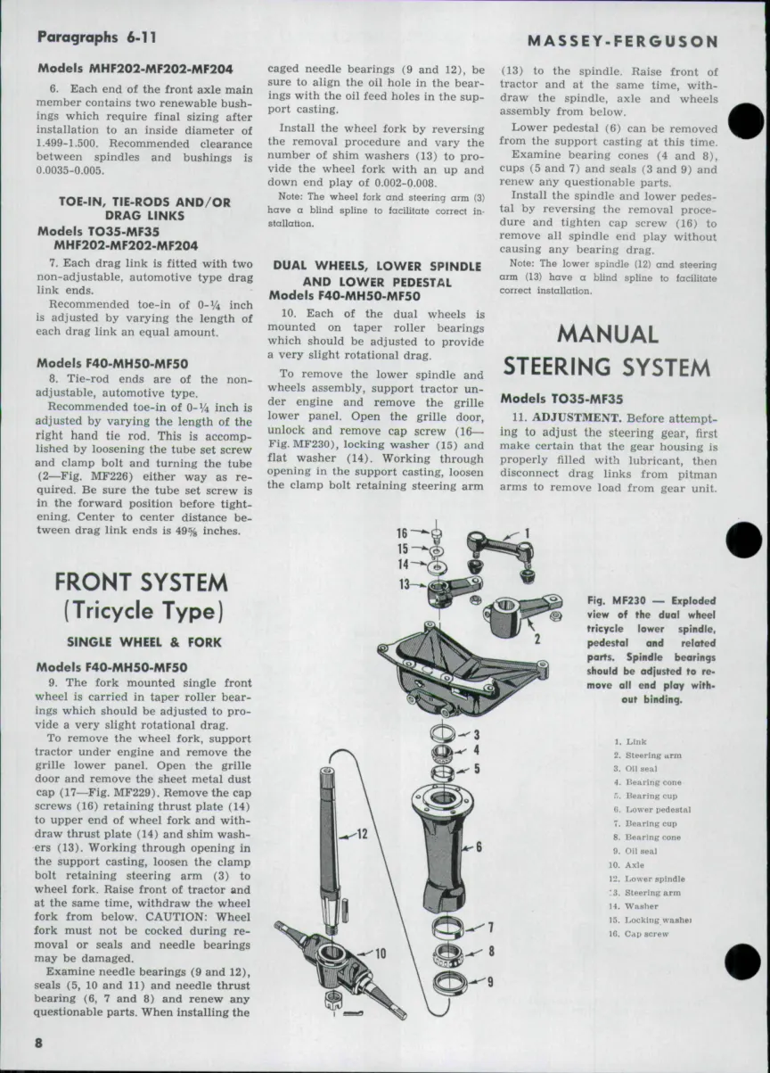 Massey Ferguson TO35/MF35/F40/MH50/MF50/MHF202/MF202/MF204 Tractors Service & Repair Manual preview page 6
