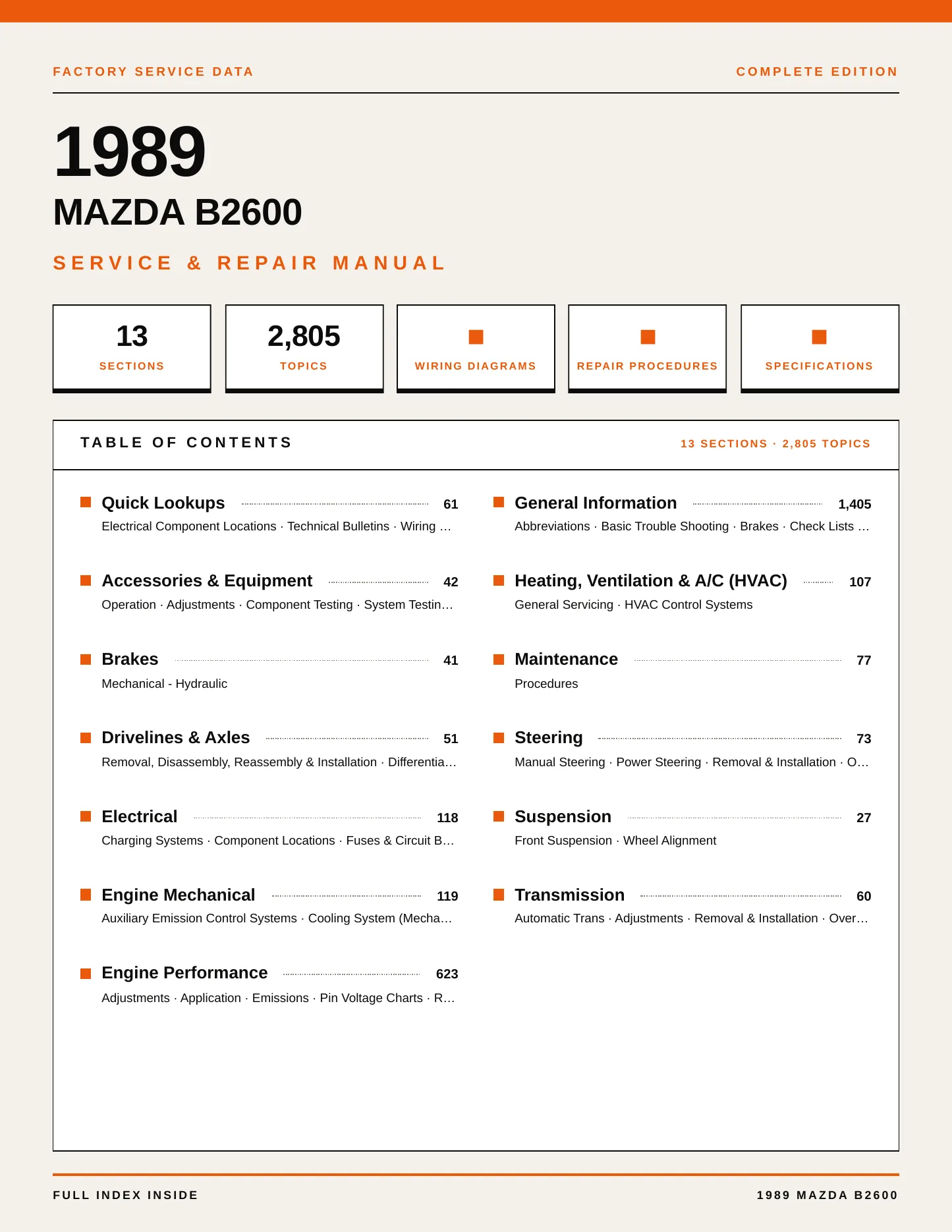 1989 Mazda B2600 Service and Repair Manual preview page 1