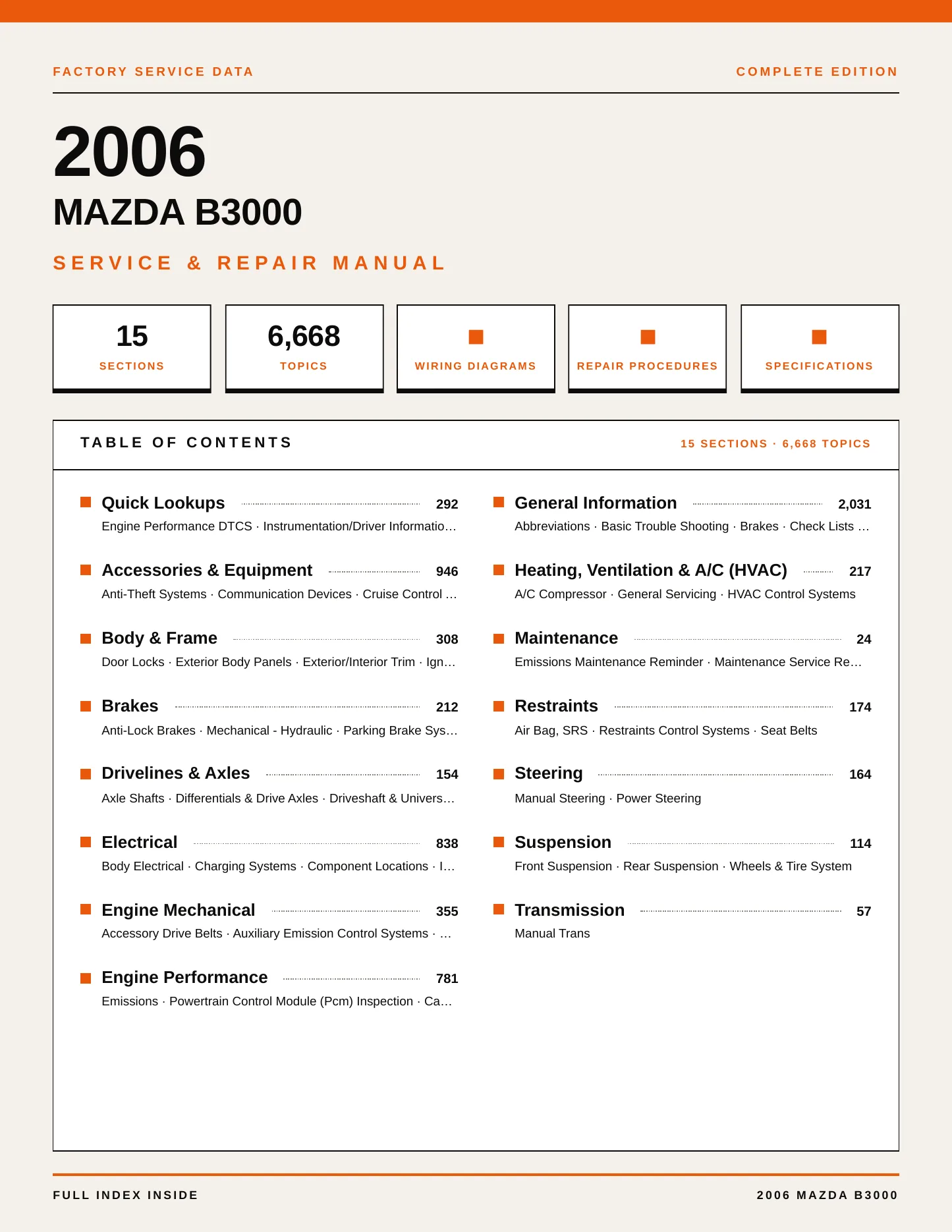 2006 Mazda B3000 Service and Repair Manual preview page 1