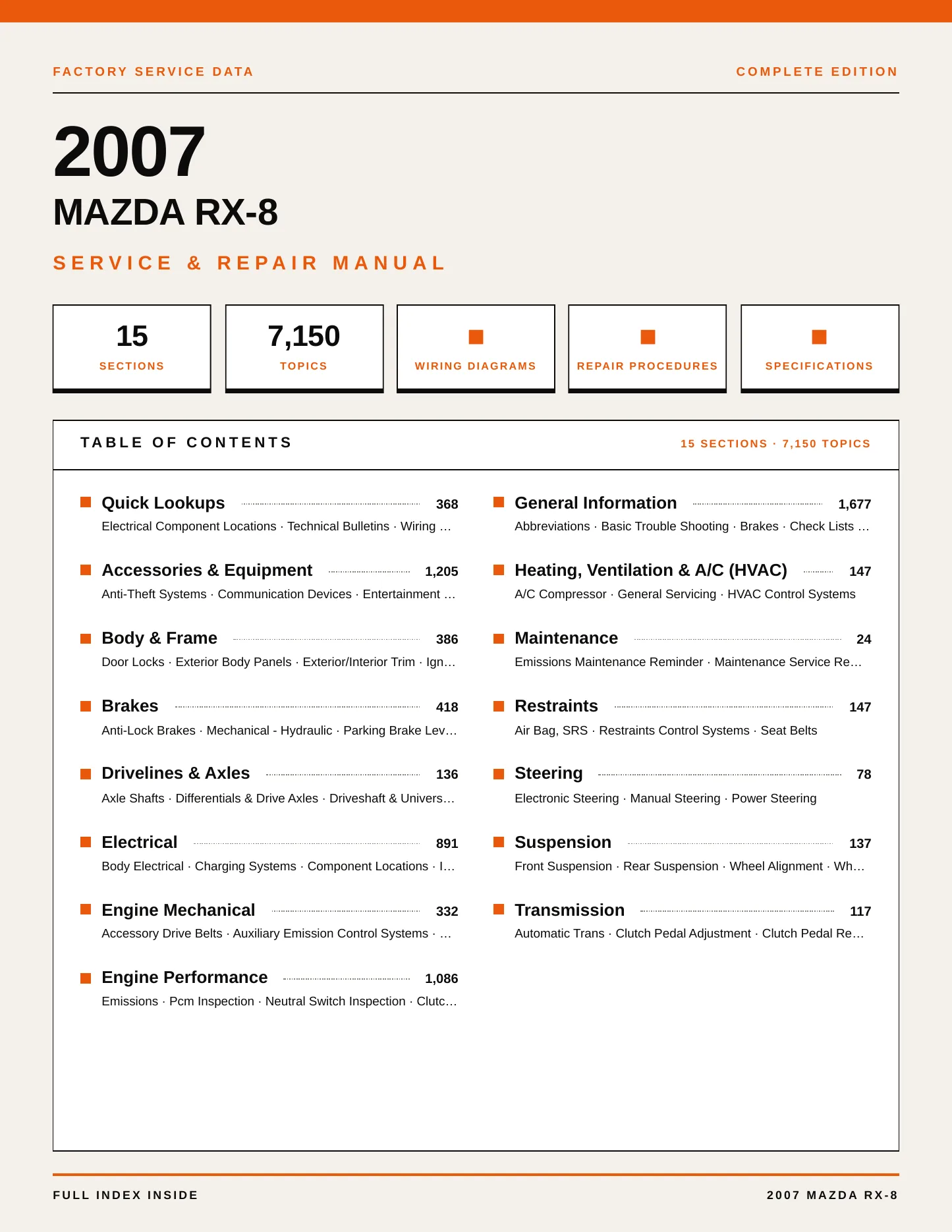2007 Mazda RX-8 Service and Repair Manual preview page 1