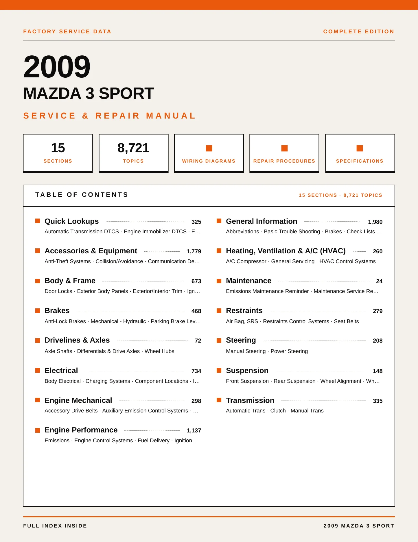 2009 Mazda 3 Sport Service and Repair Manual preview page 1