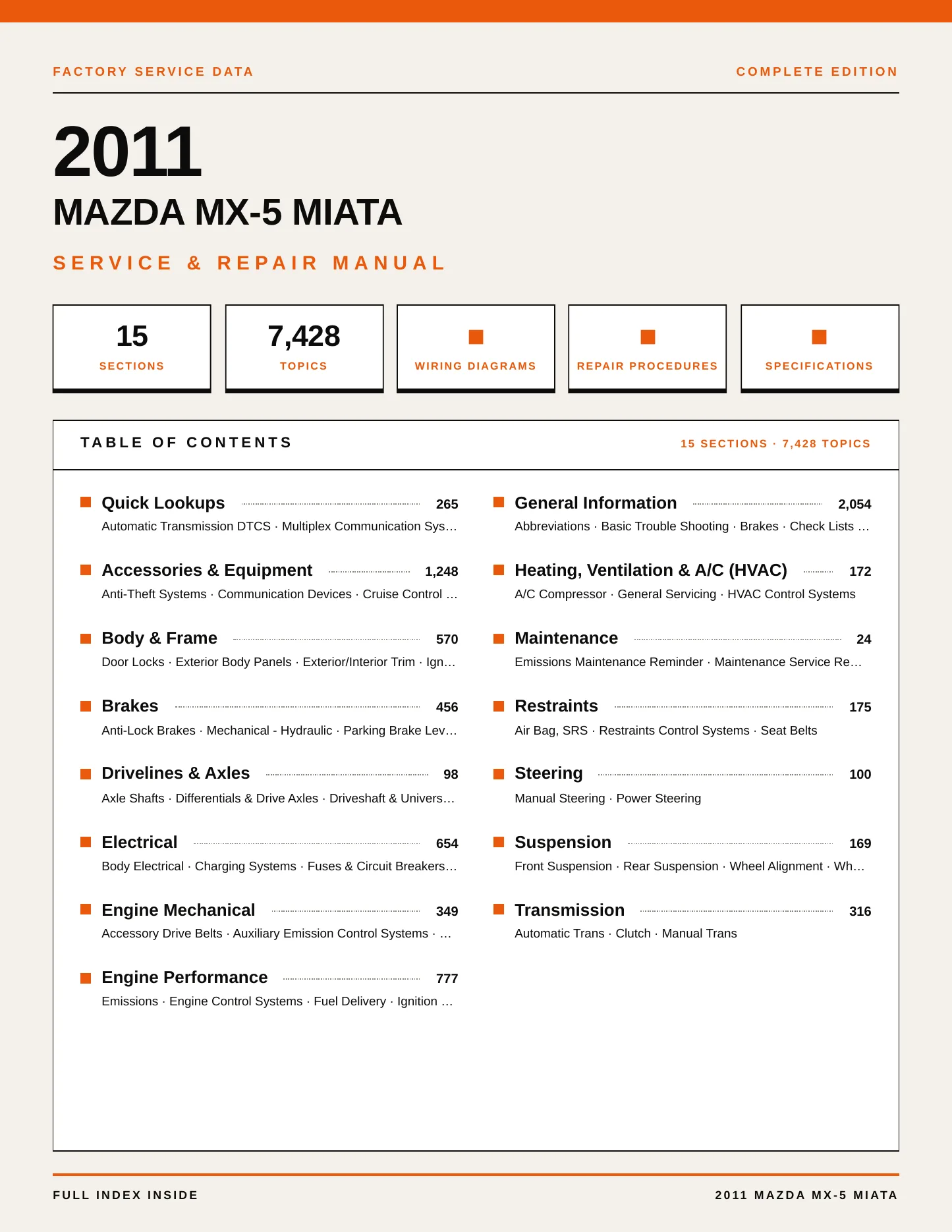 2011 Mazda MX-5 Miata Service and Repair Manual preview page 1