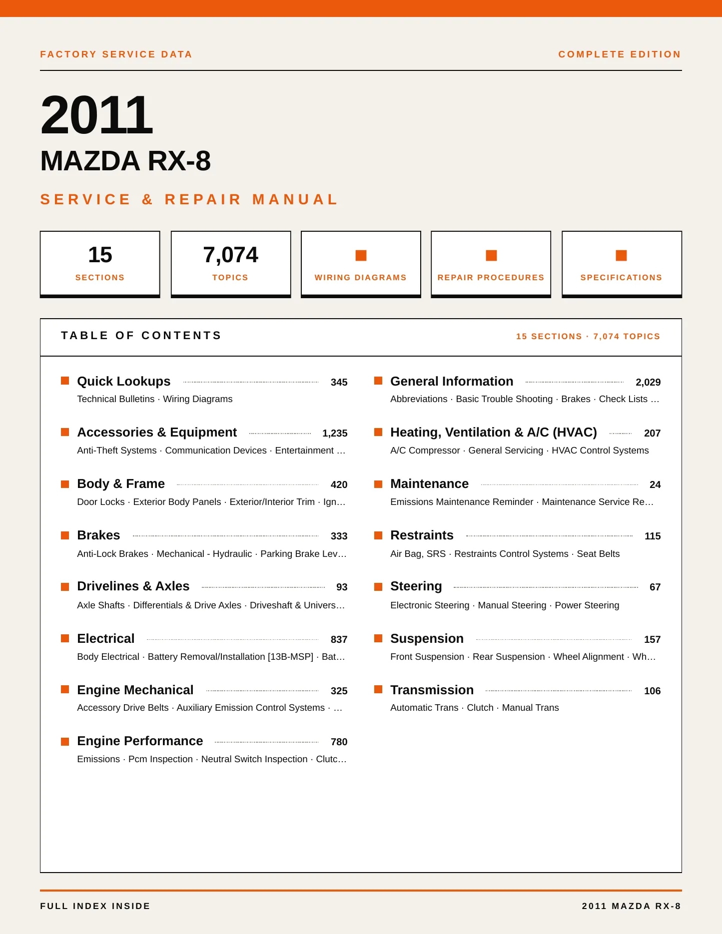 2011 Mazda RX-8 Service and Repair Manual preview page 1