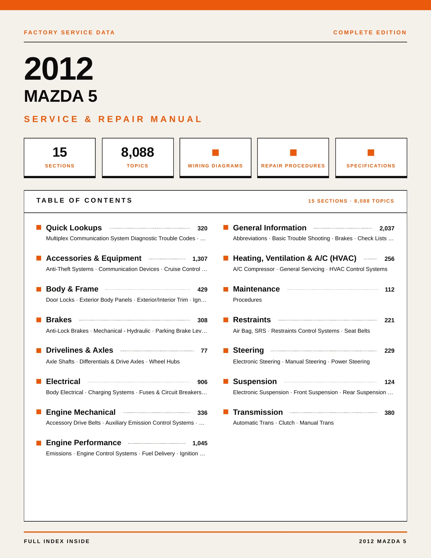 2012 Mazda 5 service manual page 1