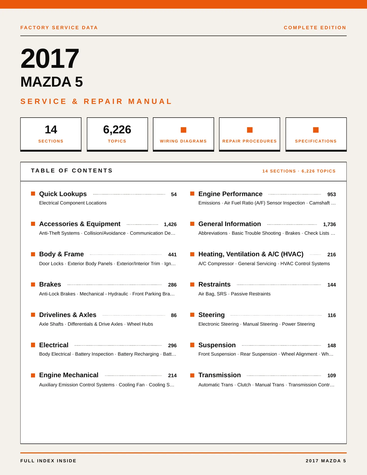 2017 Mazda 5 Service and Repair Manual preview page 1