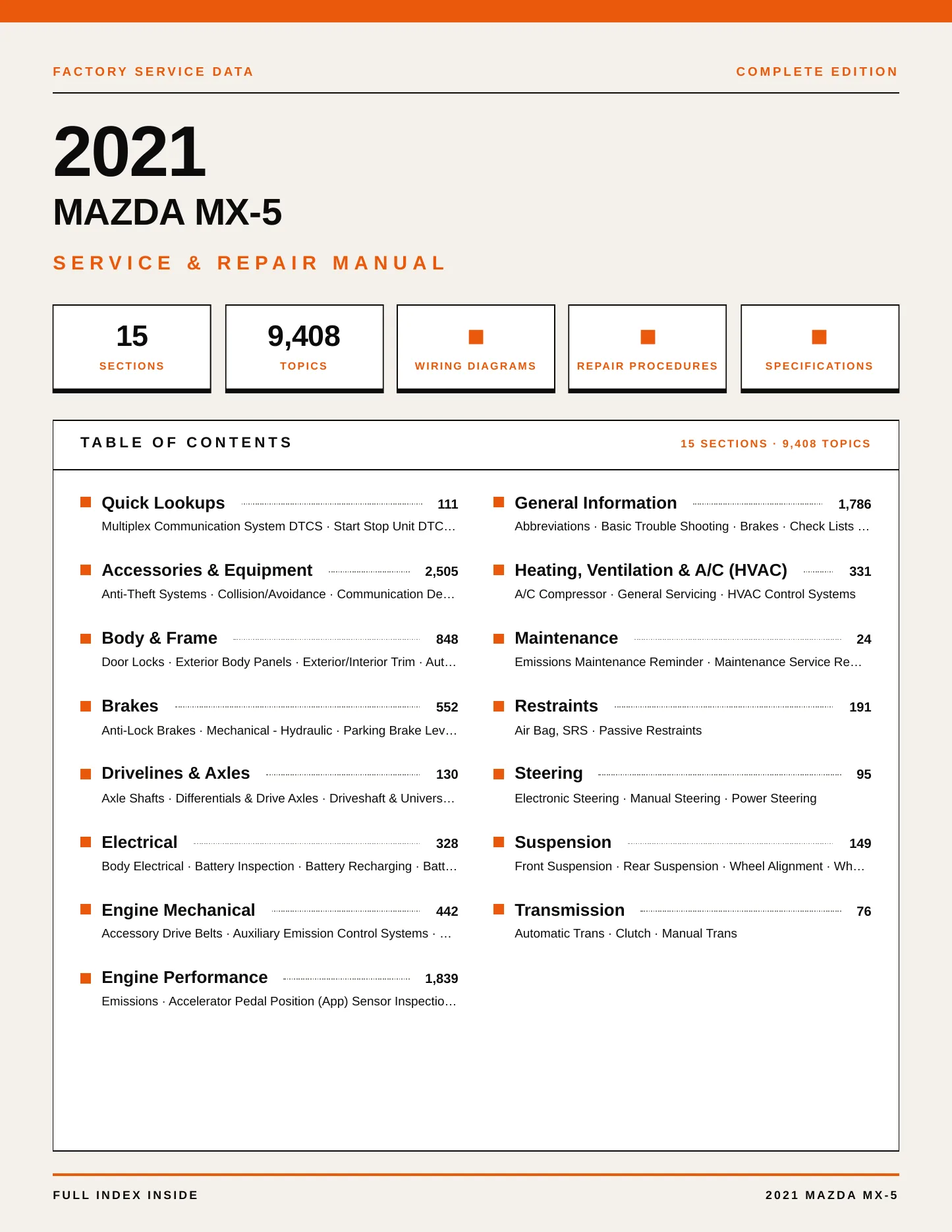 2021 Mazda MX-5 Service and Repair Manual preview page 1