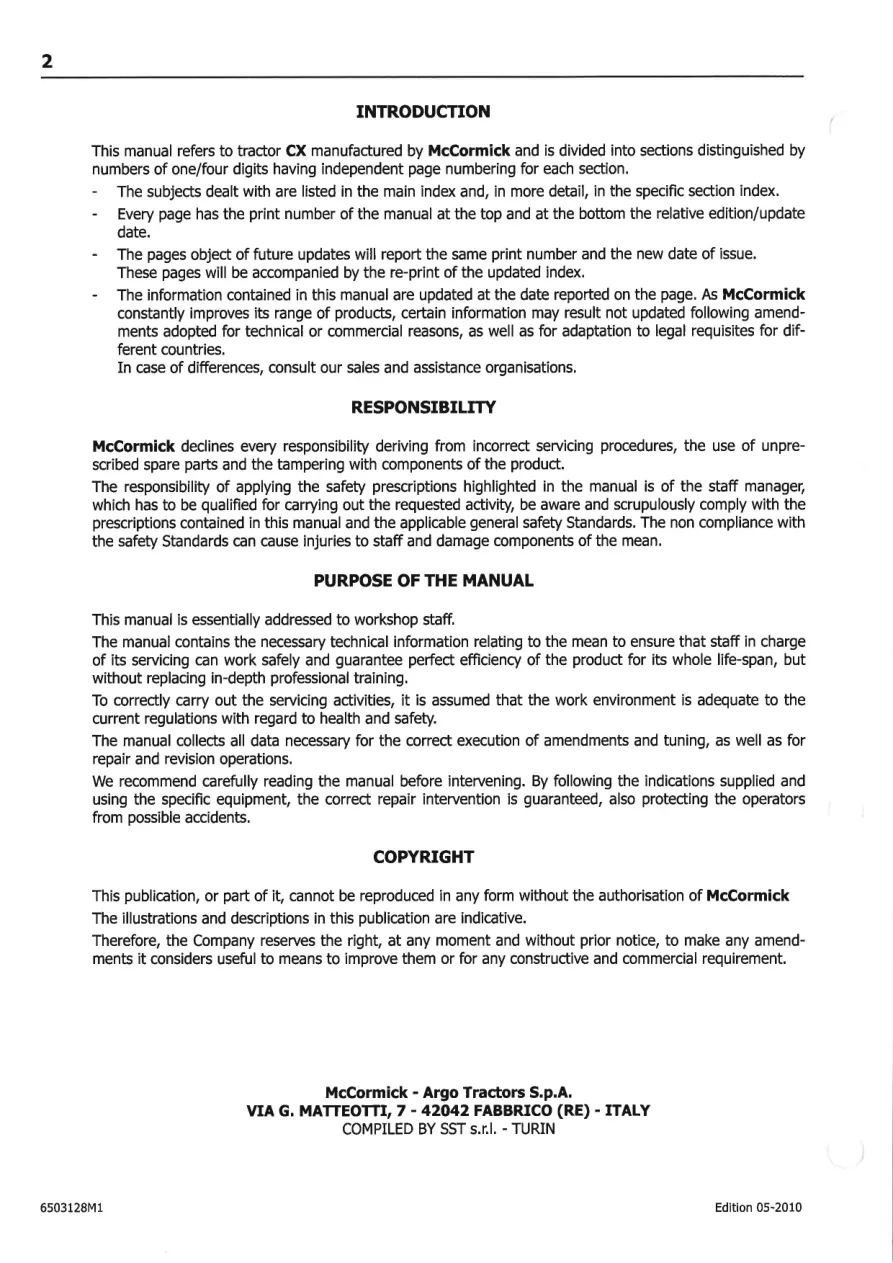 Mccormick CX Series Tractors (CX50 CX60 CX70 CX80 CX90 CX100) Service & Repair Manual preview page 4