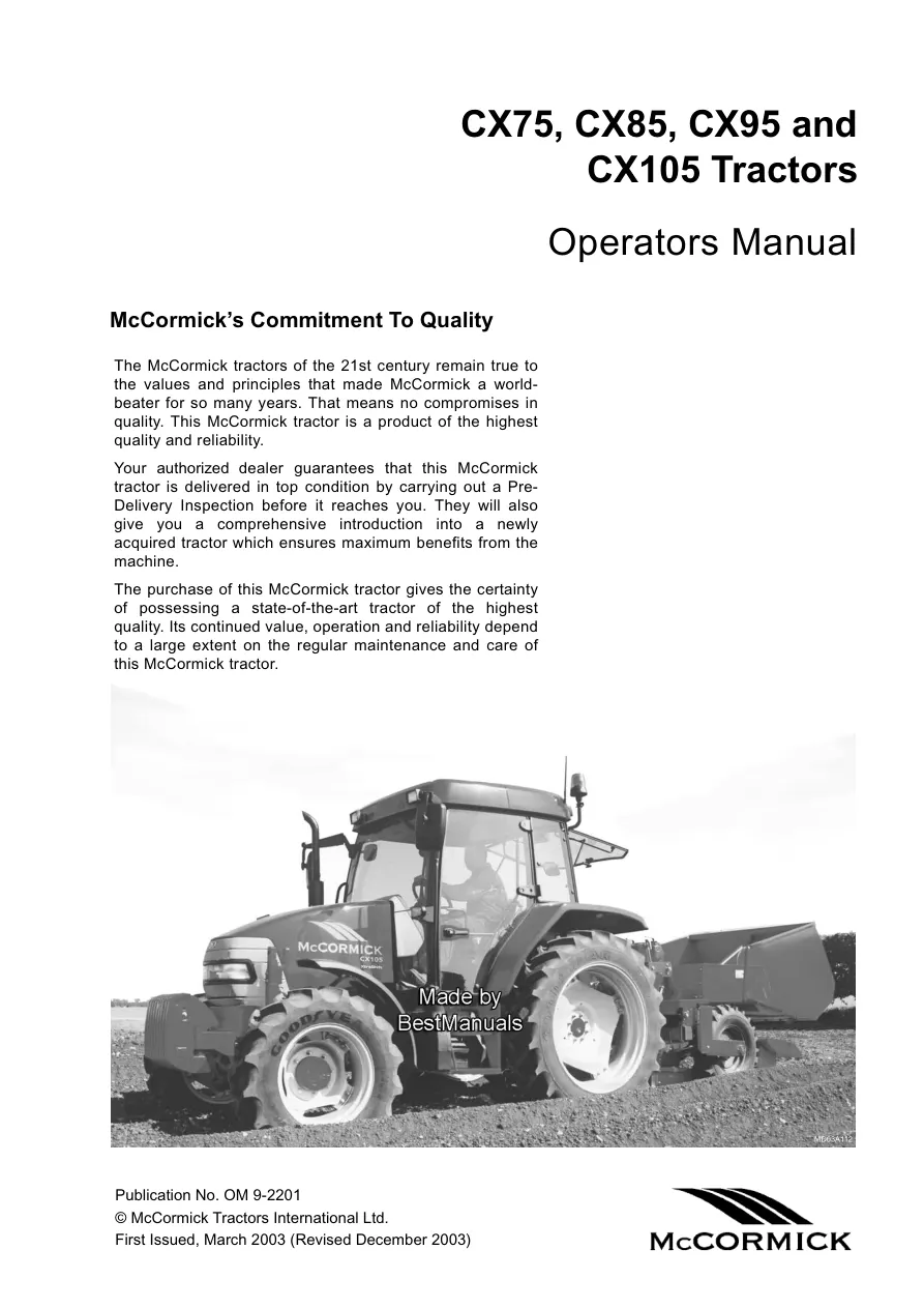 Mccormick CX75/CX85/CX95/CX105 Tractors Operator's Manual preview page 2