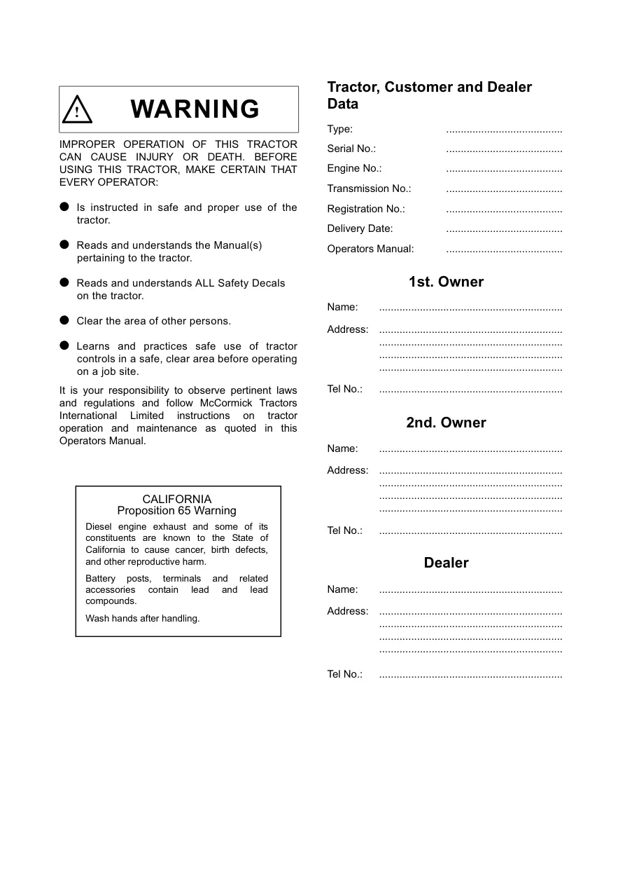 Mccormick CX75/CX85/CX95/CX105 Tractors Operator's Manual preview page 3
