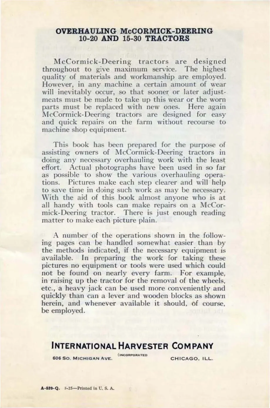 Mccormick Deering 10-20 Tractor Service & Repair Manual preview page 3