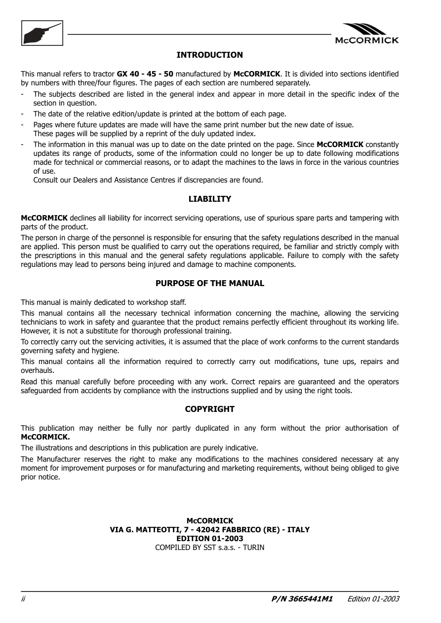 Mccormick GX40 GX45 GX50 Tractor Service & Repair Manual preview page 2