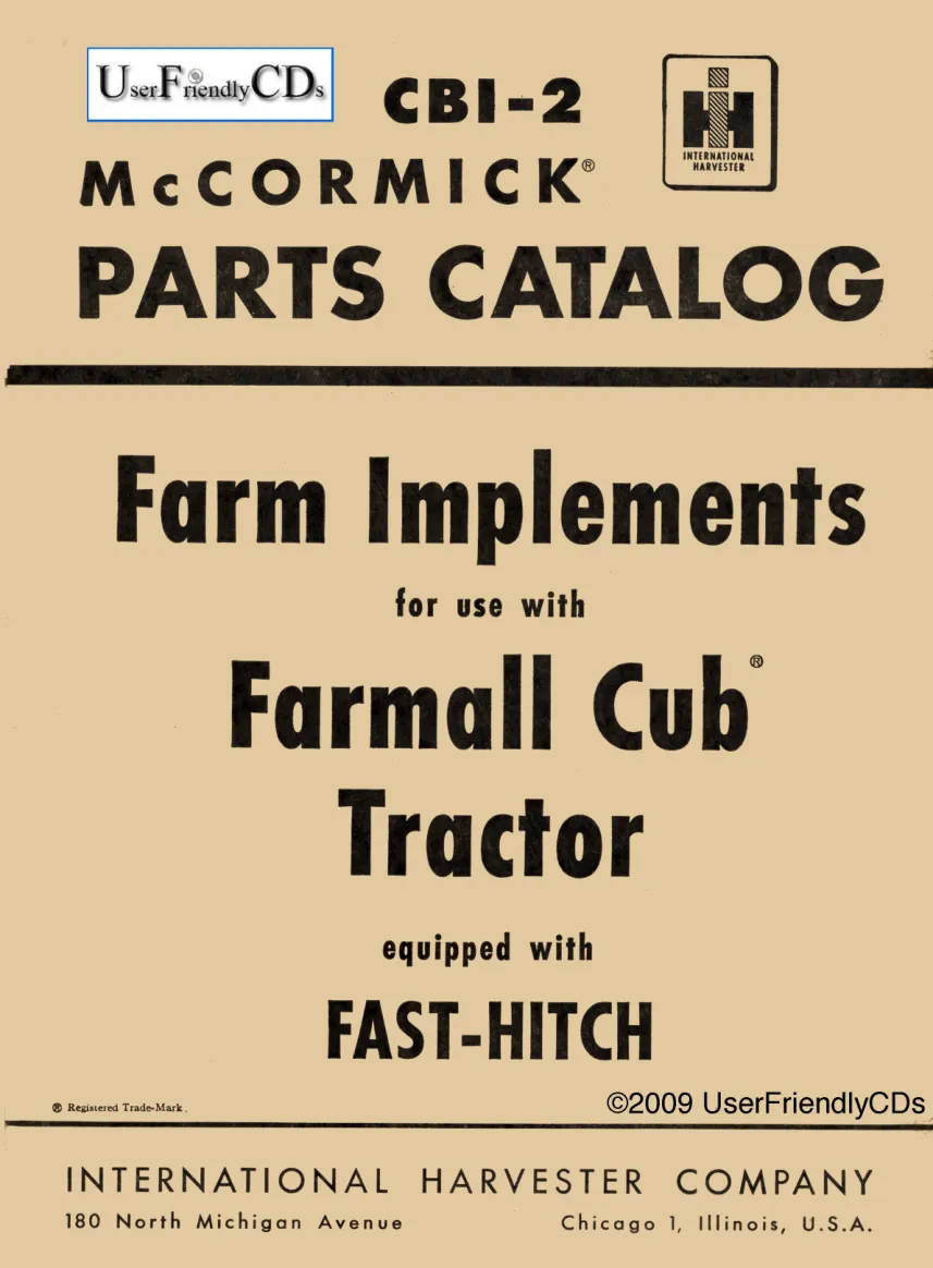 Mccormick IH Farm Implements for Farmall Cub Tractor Parts Manual preview page 1